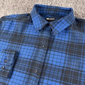 Outdoor Research Kulshan Flannel Shirt Women's Small Blue Black Plaid Button Up